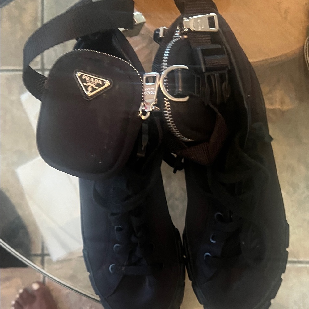 Prada Black Sneakers with Detachable Pouch